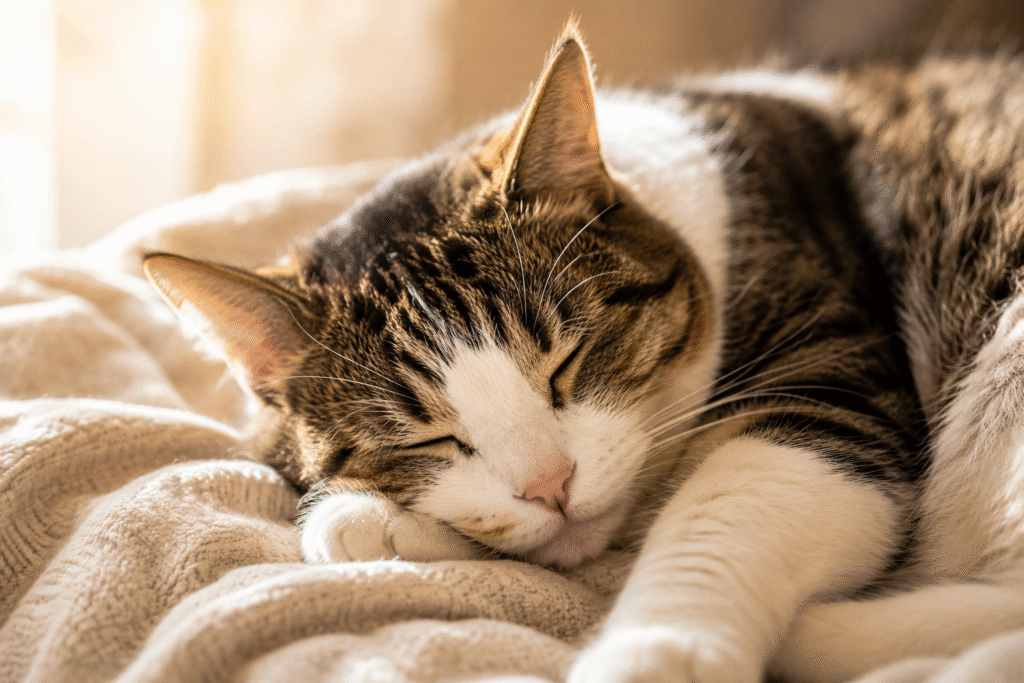 A peaceful cat resting at home — cat cremation services in Bangkok by Peaceful Paws