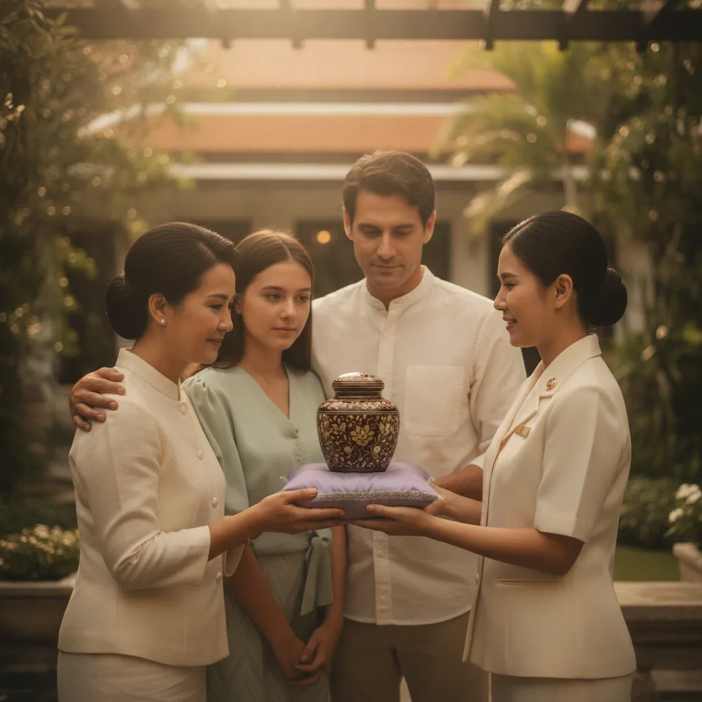 Dog ashes returned in a wooden memorial box by Peaceful Paws Bangkok pet cremation service