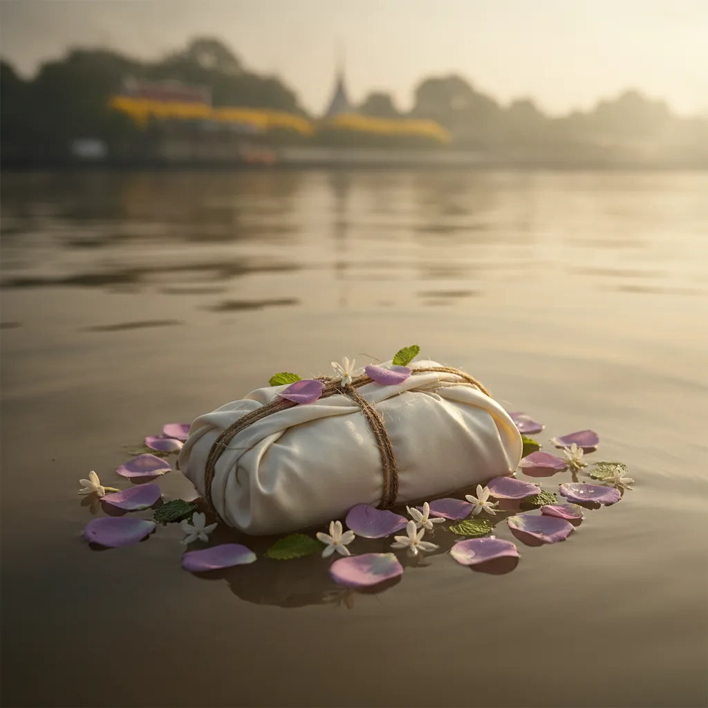 ลอยอังคารสัตว์เลี้ยงในแม่น้ำเจ้าพระยาพร้อมกลีบดอกไม้ยามเช้า