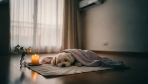 Small dog resting on a white towel in a cool Bangkok room: how long can you keep a pet's body before cremation