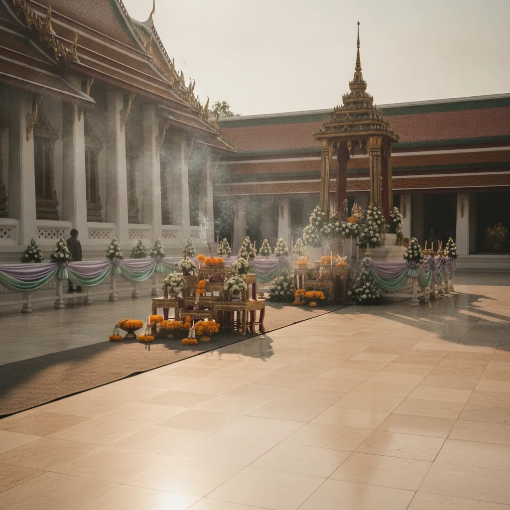 Quiet temple courtyard in Bangkok where pet cremation ceremonies are held